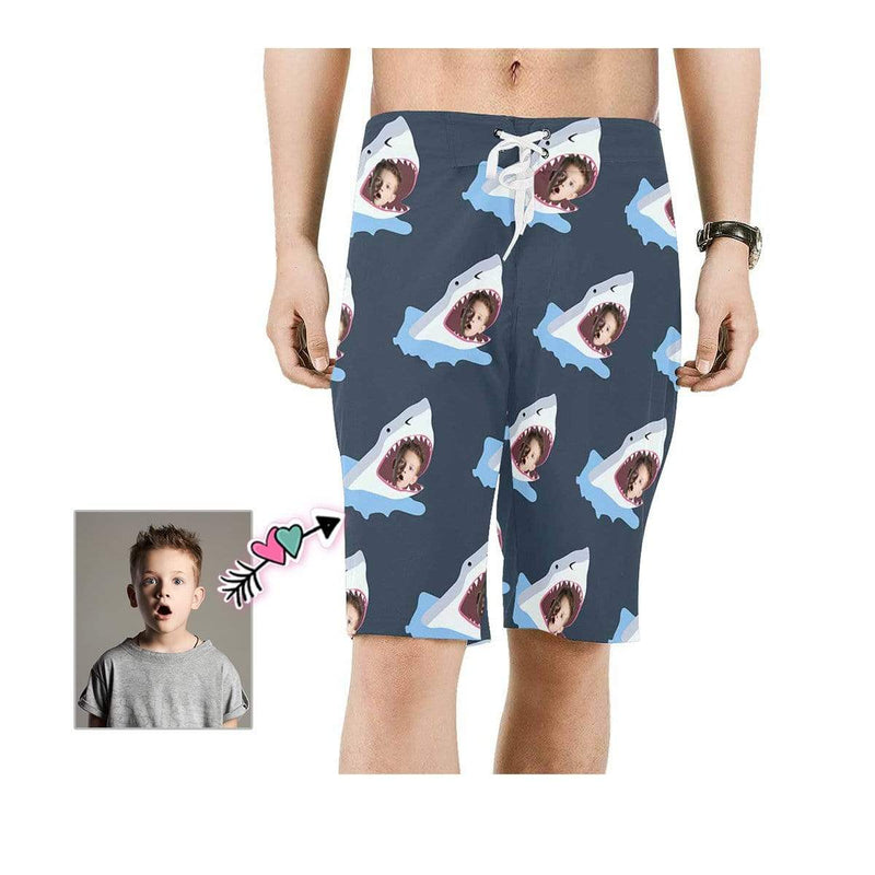 Custom Face Shark Personalized Photo Men's Beach Shorts Drawstring Shorts