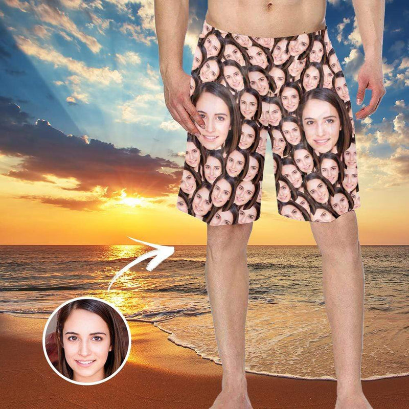 Custom Face Smash Seamless Personalized Photo Men's Elastic Beach Shorts