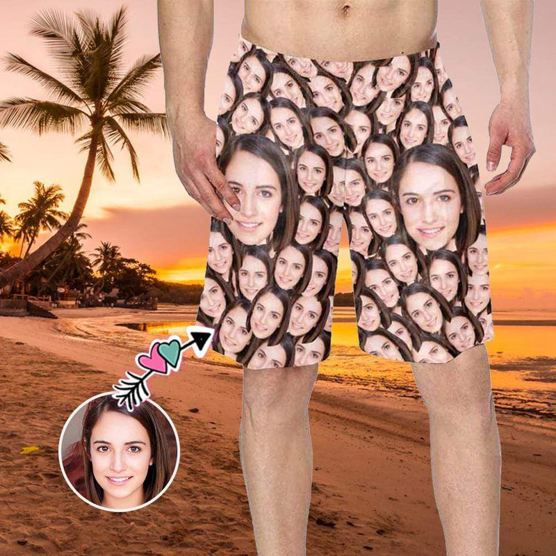 Custom Face Smash Seamless Personalized Photo Men's Elastic Beach Shorts