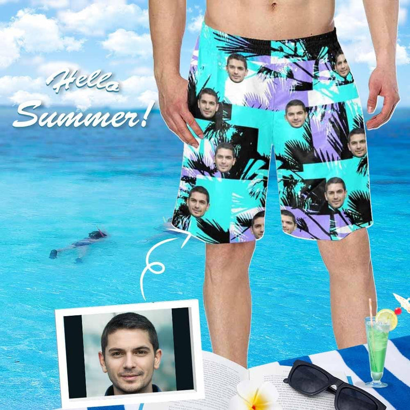 Custom Face Tree Personalized Photo Men's Elastic Beach Shorts