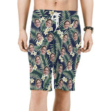 Custom Face White Flower Personalized Photo Men's Beach Shorts Drawstring Shorts