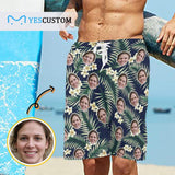 Custom Face White Flower Personalized Photo Men's Beach Shorts Drawstring Shorts