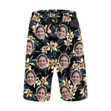 Custom Face Yellow Flowers Personalized Photo Men's Beach Shorts Drawstring Shorts