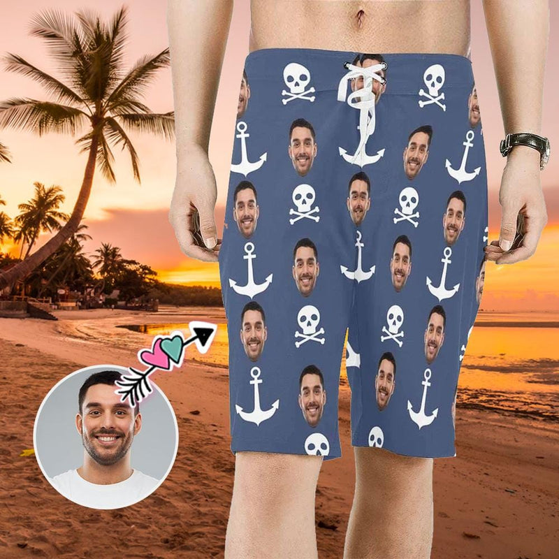 Custom Father Face Anchor Skull Men's Beach Shorts