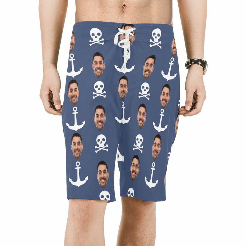 Custom Father Face Anchor Skull Men's Beach Shorts