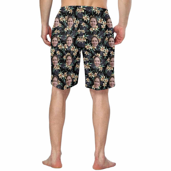 Hot Selling Custom Face Flowers Personalized Photo Men's Elastic Beach Shorts