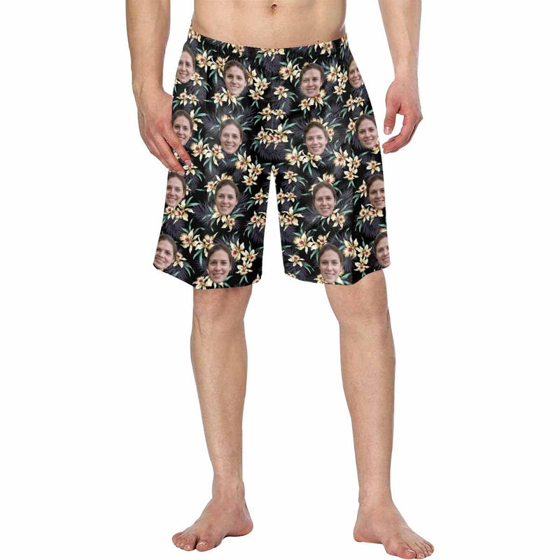 Hot Selling Custom Face Flowers Personalized Photo Men's Elastic Beach Shorts