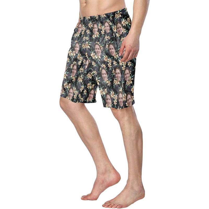 Hot Selling Custom Face Flowers Personalized Photo Men's Elastic Beach Shorts