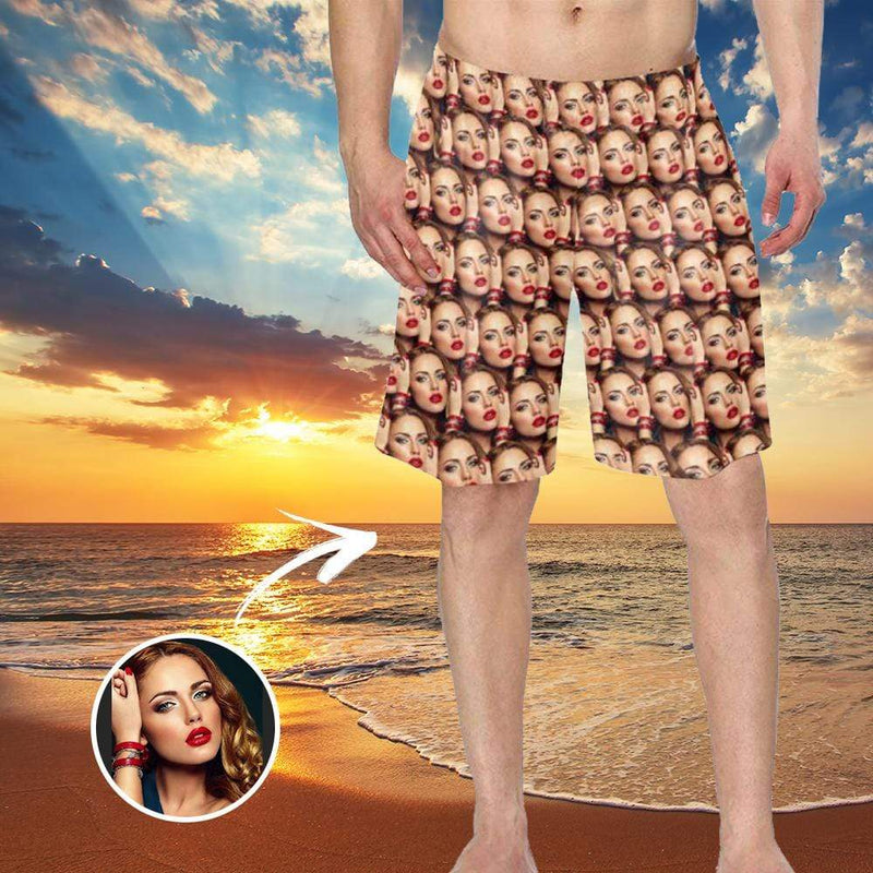 Hot Selling Custom Face Seamless Funny Personalized Photo Men's Elastic Beach Shorts