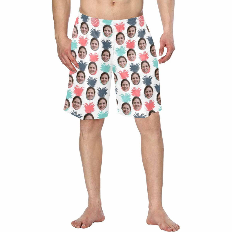 Hot Selling Custom Face Small Pineapple Personalized Photo Men's Elastic Beach Shorts