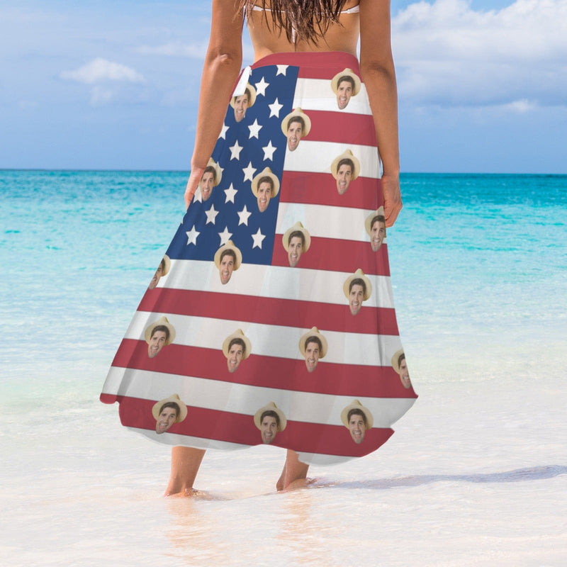 Custom Face USA Flag Triangle Bikini Three Piece Swimsuit with Cover Up Sarong