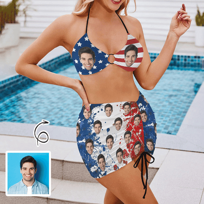 Custom Face American Flag Bikini Set Personalized Women&