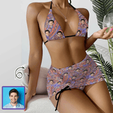 [Up To 5XL] Custom Face Leaves Bikini Set For Women 3-Pieces Summer Swimsuit