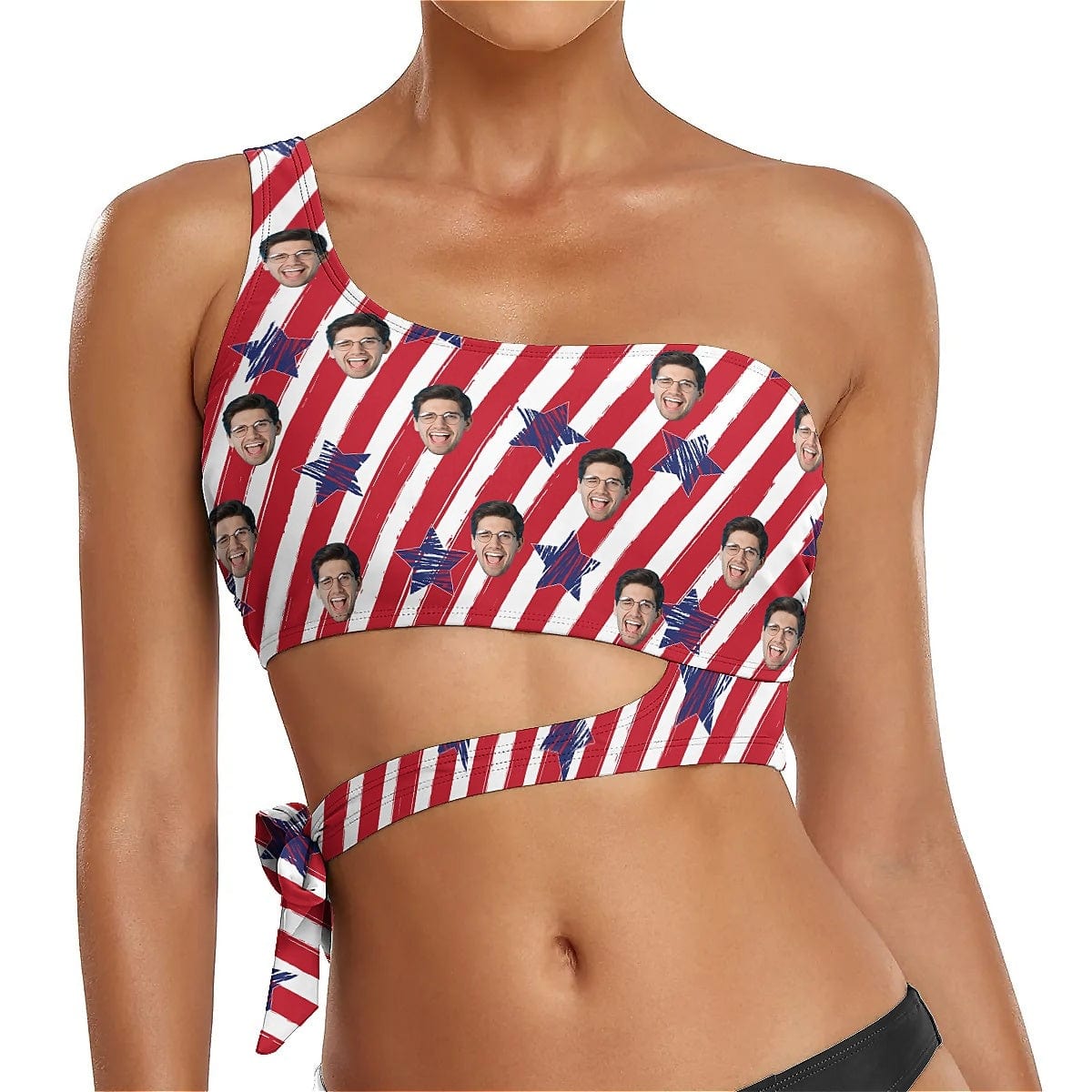 Custom Face American Flag Bikini Top&amp;Bottom One Shoulder Bikini Top Split Bikini