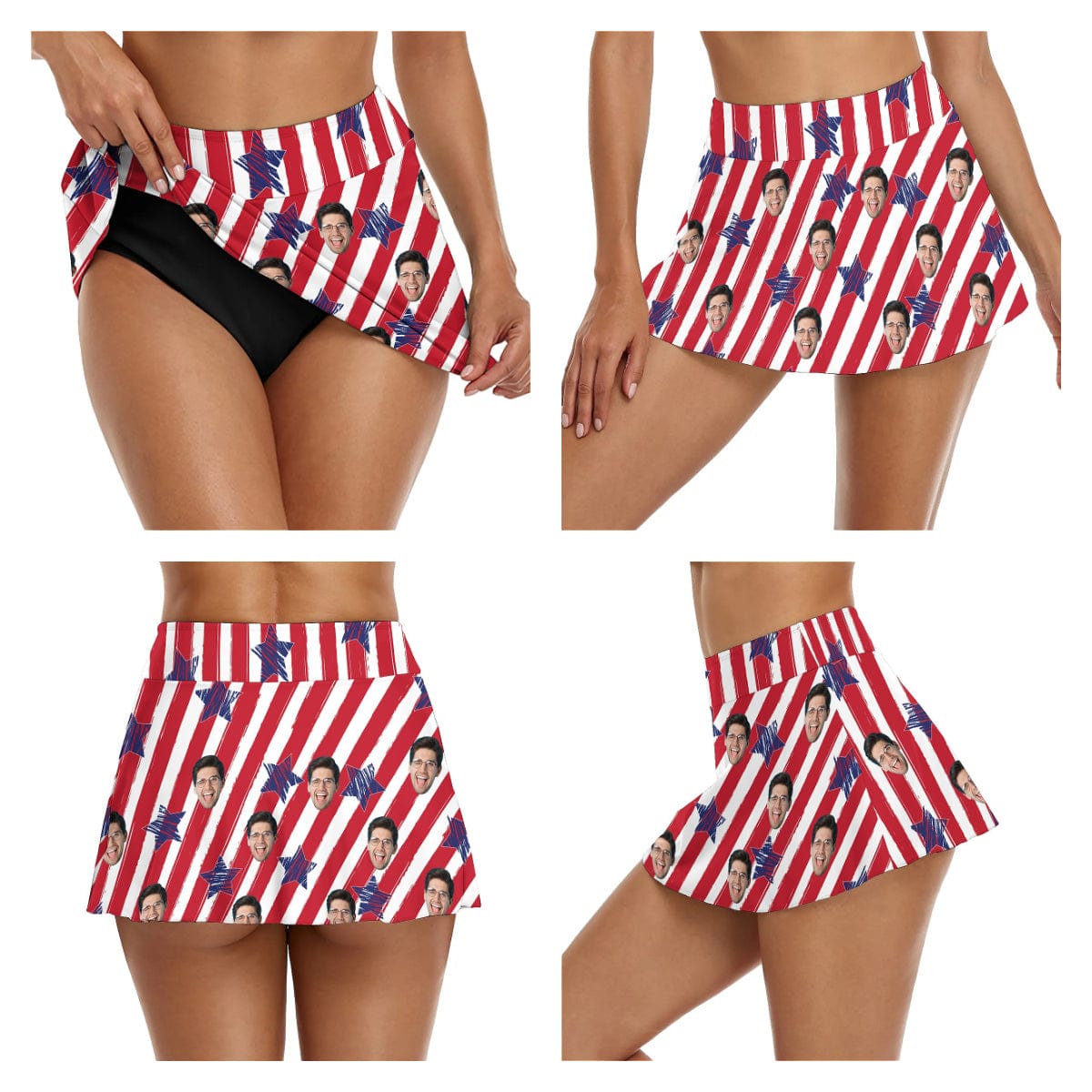 Custom Face American Flag Bikini Top&amp;Bottom One Shoulder Bikini Top Split Bikini