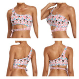 Custom Face Pink Bikini Top&Bottom One Shoulder Bikini Top Split Bikini