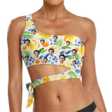 Custom Face Yellow&Blue Bikini Top&Bottom One Shoulder Bikini Top Split Bikini