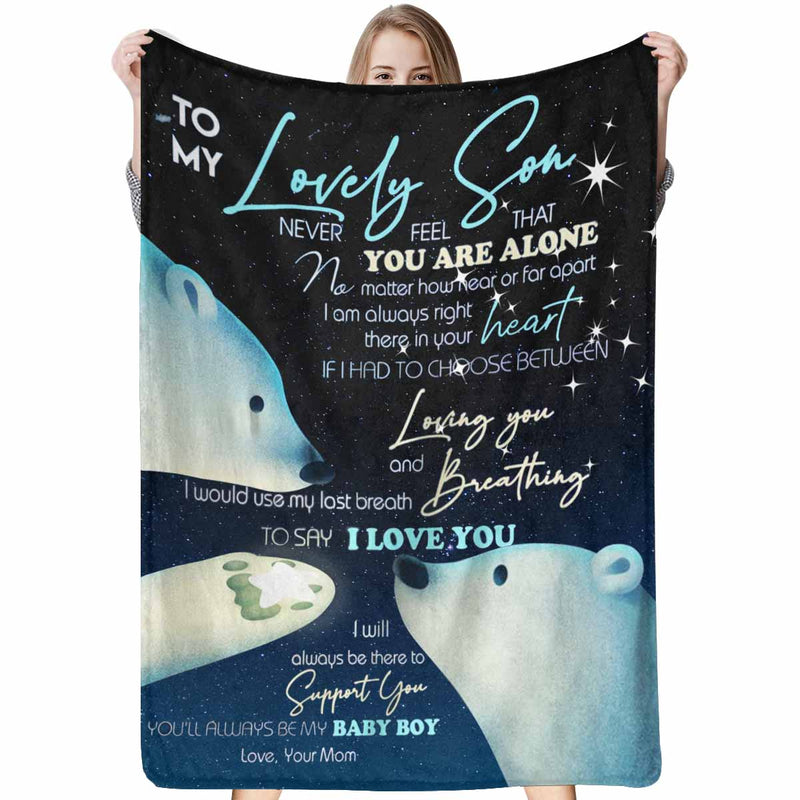 Fleece Blanket to My Son from Mom Gift for Birthday, Christmas, Graduation Day