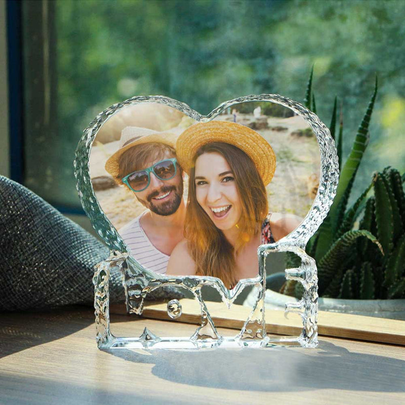 Customized Photo Gift Personalized Bluetooth Crystal Photo Lamp with Bluetooth Wood Base Anniversary Gift