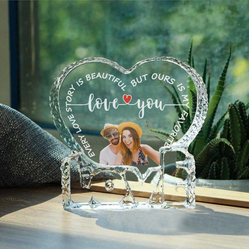 Customized Theme Photo Gift Personalized Bluetooth Crystal Photo Lamp with Bluetooth Wood Base Anniversary Gift