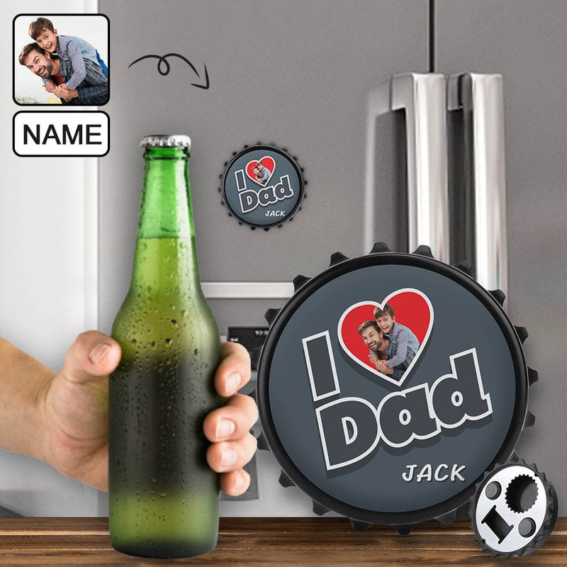 Custom Photo&Name Bottle Opener/Fridge Magnets - Love Dad Fathers Day Gift - Personalized Barware Beer Opener Gift for Dad/Him