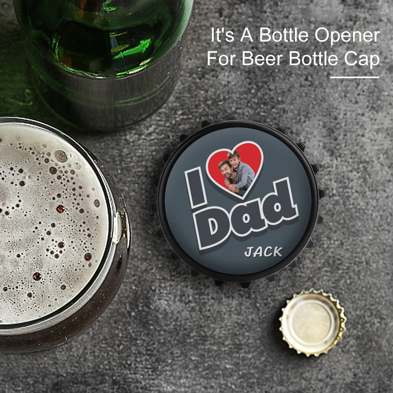 Custom Photo&Name Bottle Opener/Fridge Magnets - Love Dad Fathers Day Gift - Personalized Barware Beer Opener Gift for Dad/Him