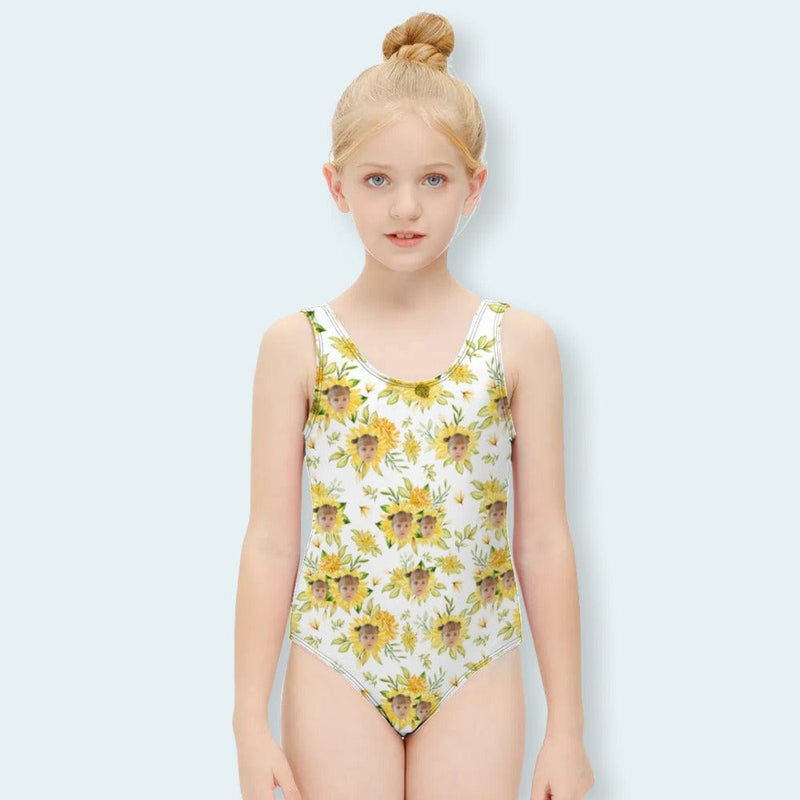 Custom Face Diasy One Piece Kid's Swimsuit Personalized Swimsuit For Children