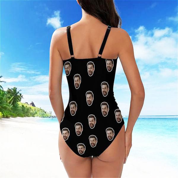 Custom Face Cross Collar One Piece Swimsuit Personalized Women&