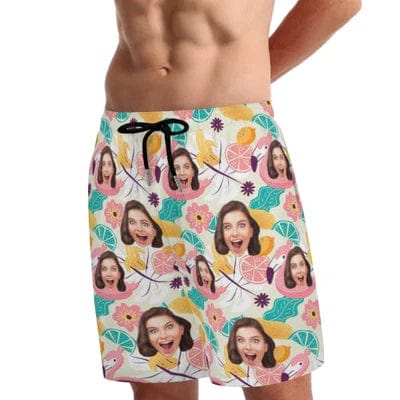 Custom Face Flowers Fruit Men's Quick Dry 2 in 1 Surfing & Swim Shorts Beach Shorts Male Gym Fitness Shorts