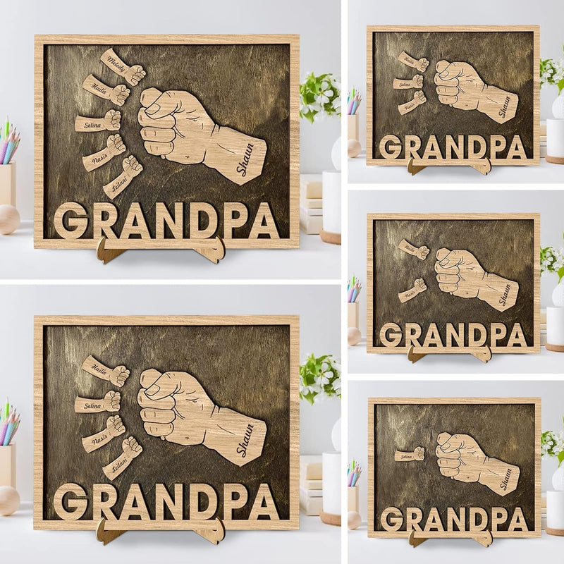 Personalized Fists Fathers Day Wood Sign  Custom Dad Plaque Family Tree Frames Wooden Plaques Decor