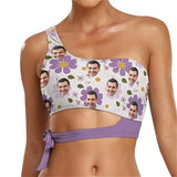 Custom Face Purple Flowers Separated Bikinis Top&Bottom A Line Trouser Midi Skirt with Pockets for Womens