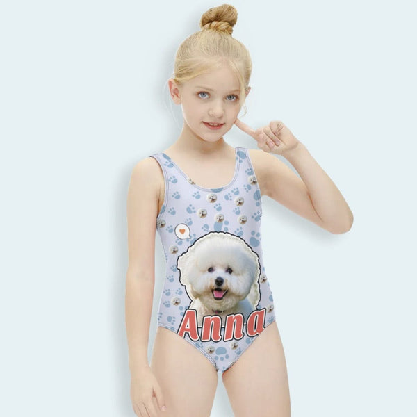 Custom Pet Face Name One Piece Kid's Swimsuit Personalized Swimsuit For Children