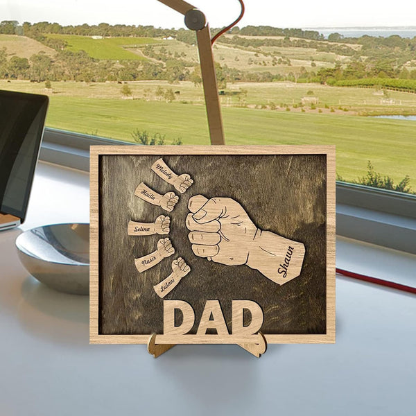 Personalized Fists Fathers Day Wood Sign  Custom Dad Plaque Family Tree Frames Wooden Plaques Decor