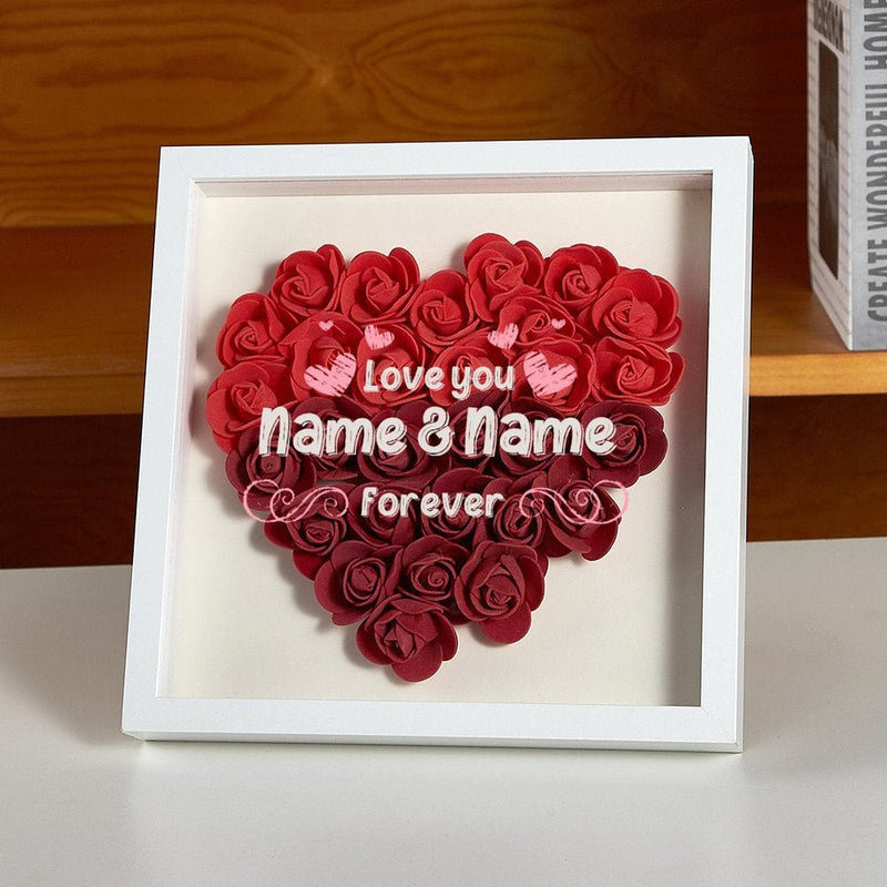 Custom Couple Name Heart-shaped Paper Flower Shadow Box Valentine's Gift For Her