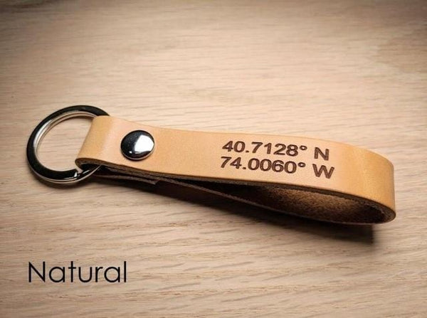 Personalized Leather Keychain Latitude Longitude Keychain, Personalized Key Chain Leather Key Ring Father Gift Boyfriend Gift