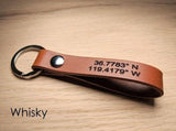 Personalized Leather Keychain Latitude Longitude Keychain, Personalized Key Chain Leather Key Ring Father Gift Boyfriend Gift