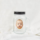 Custom Face&Text 16OZ Mason Cup with Handle&Lid Personalized Drinking Glass Gift Mason Jar