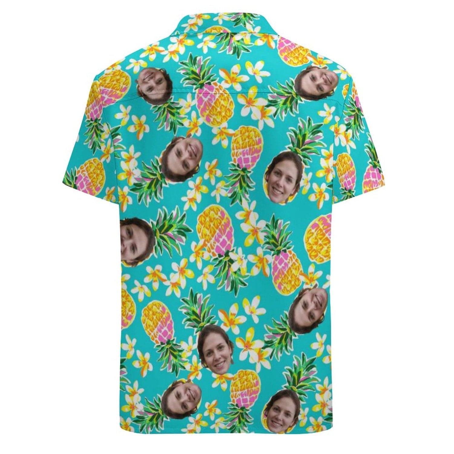 Custom Face Tropical Pineapple Casual Shirt Men Front Pocket Shortsleeve Beach Pocket Hawaiian Shirt Honeymoons For Him