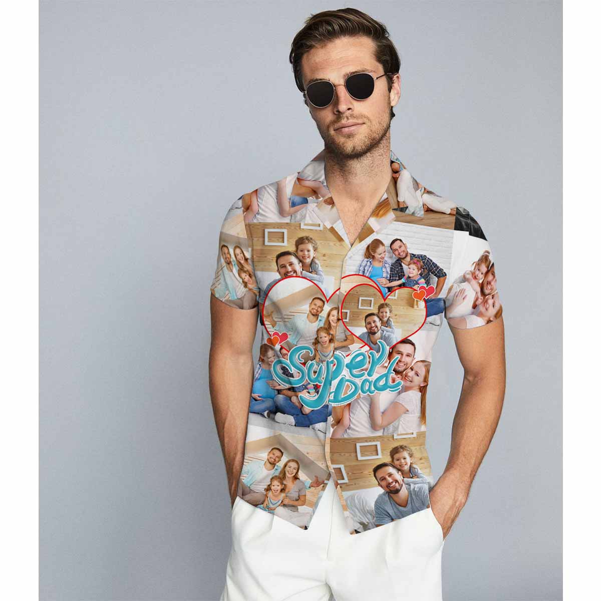 Custom Photo Super Dad Hawaiian Shirts Casual Men&