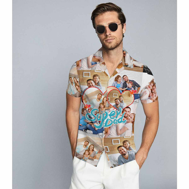 Custom Photo Super Dad Hawaiian Shirts Casual Men's Summer Shirts  Personalized Birthday Vacation Party Gift