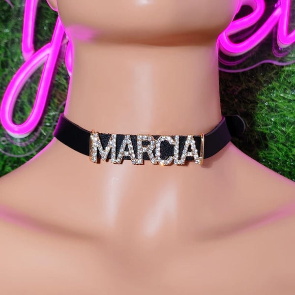 Custom Text Crystal Choker Plain Choker Personalized Name Necklace