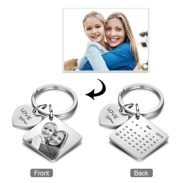 Custom Photo&Date Love You Photo Calendar Keychain