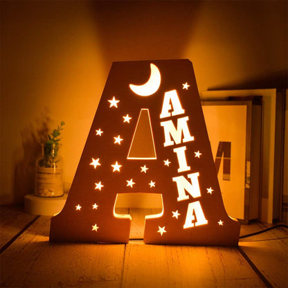 Custom Name Decor Led Night Light Engrave Stars and Moon Light Up Letters for Wall Alphabet Letters Light