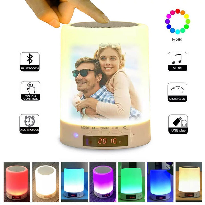 Custom Photo Wireless Speaker Bluetooth Music Player Creative Touch Pat Light Colorful LED Night Light Alarm Clock Table Lamp