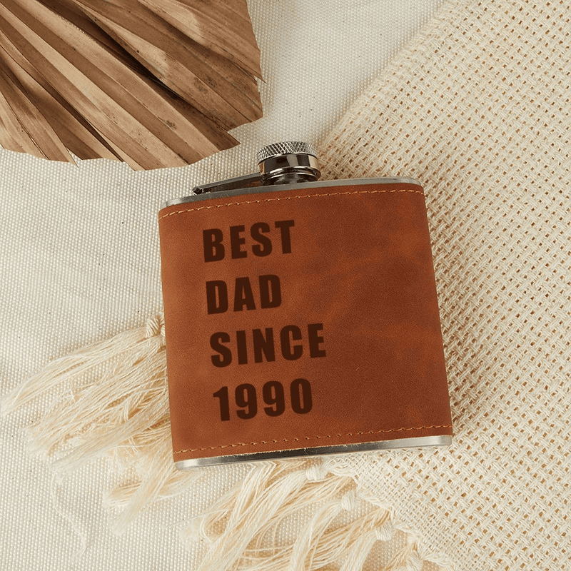 Personalized Leather Flask 6 OZ Custom Date Best Dad Hip Flask for Father's Day Gift for Dad Personalized Gift for Him