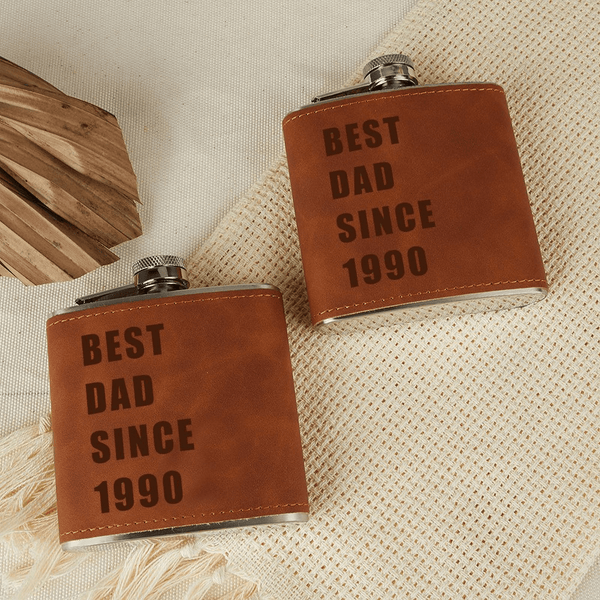 Personalized Leather Flask 6 OZ Custom Date Best Dad Hip Flask for Father's Day Gift for Dad Personalized Gift for Him