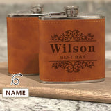 Custom Name Best Man Hip Flask Leather Flask 6 OZ for Fathers Day Gift