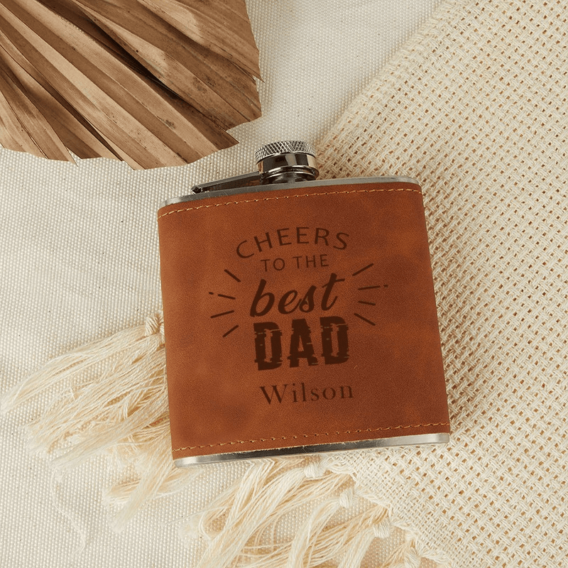 Personalized Leather Flask 6 OZ Custom Name Cheers to the Best Dad Hip Flask for Father's Day Gift for Dad Personalized Gift for Him