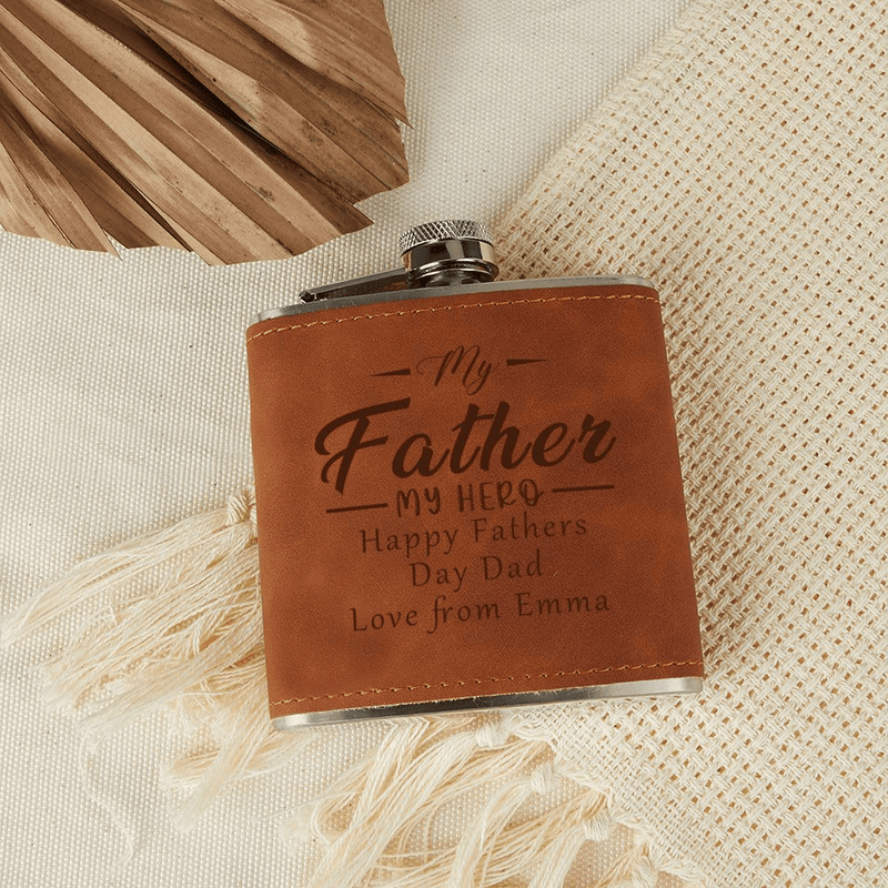 Personalized Leather Flask 6 OZ Custom Name Happy Father's Day Hip Flask for Father's Day Gift for Dad Personalized Gift for Him