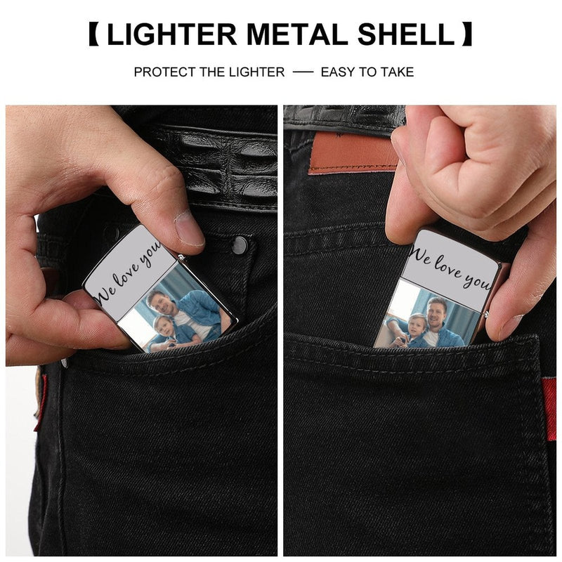 Custom Photo&Text Metal Single-Sided Printing Lighter Housing Personalized Lighter Case Father's Day Gift